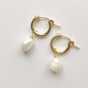 14k Gold Filled Small Baroque Pearl Hoops | Fresh Water Pearl Earrings | Organic Pearl | Bridal Earrings