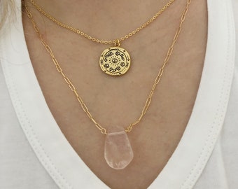 Raw Rose Quartz Teardrop Slice Necklace, October Birthstone necklace. Pick Your Stone and the Chain to Make Your Necklace.