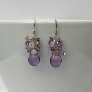 Amethyst earrings, February birthday gift, Birthstone earrings, Dangle earrings for Sister in law gift, Wife birthday, Multistone earrings