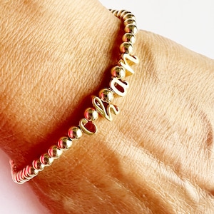 GOLD FILLED Beaded Bracelet • Mothers Gold Ball Bracelet • Gold Letter Bracelet • Kids Name Bracelet • Personalized Gold Filled Beaded