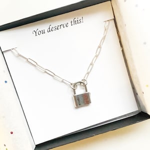 GOLD FILLED PAPERCLIP Chain Padlock Necklace, Minimalist Necklace Silver Lock Charm Necklace