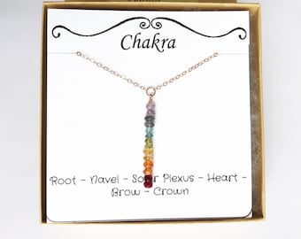 Chakra Crystal Necklace, 7 Chakra Necklace, Yoga Gift for Her, Boho Rainbow Necklace, Balancing Necklace, Healing Chakras Necklace Good Vibe
