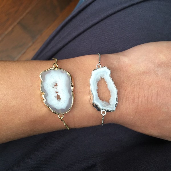 White Druzy everyday bracelet, White Agate Slice Bracelet, Geode Bracelet, Simple bracelet Friend Boho Bracelet, Boho Bridesmaid Gifts