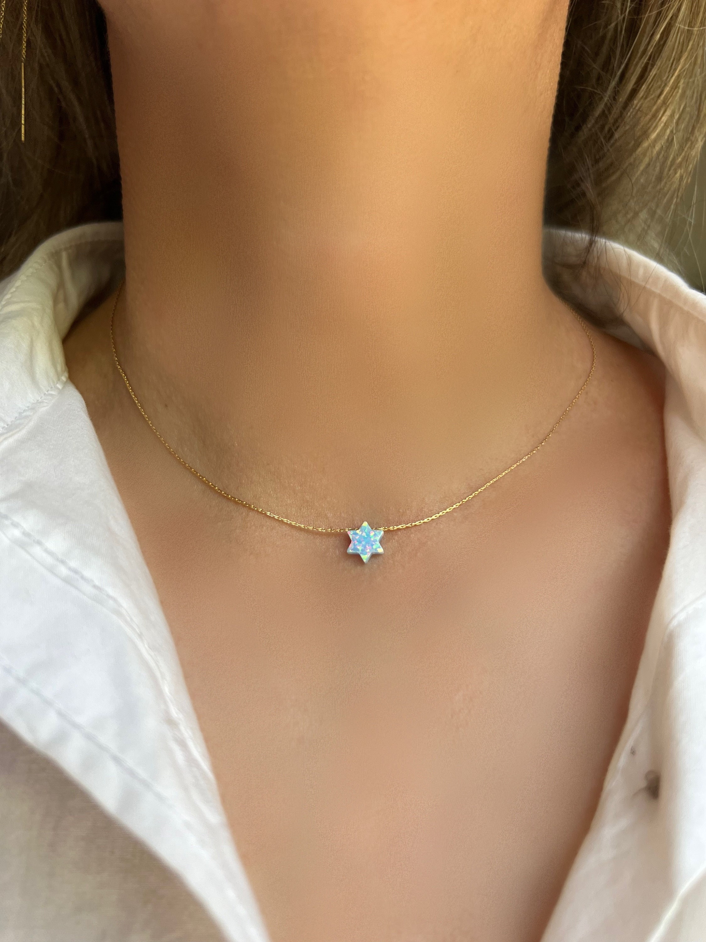 Collana Choker Con Ciondolo Star Of David In Acciaio Inox, Magen David, Lunghezza 18-20 Pollici, Chiusura A Lobster