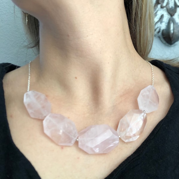 Rose Quartz Necklace • Healing Crystal Stone Necklace • Unconditional Love Necklace • Fertility Necklace • Collar Necklace • Statement Gift