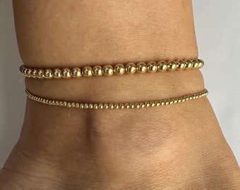 GOLD FILLED SILVER Beaded Anklet Bracelet • Beaded Ball Anklet • Beaded Stacking Anklet • Stacking Anklet • Silver Anklet • Summer Gift