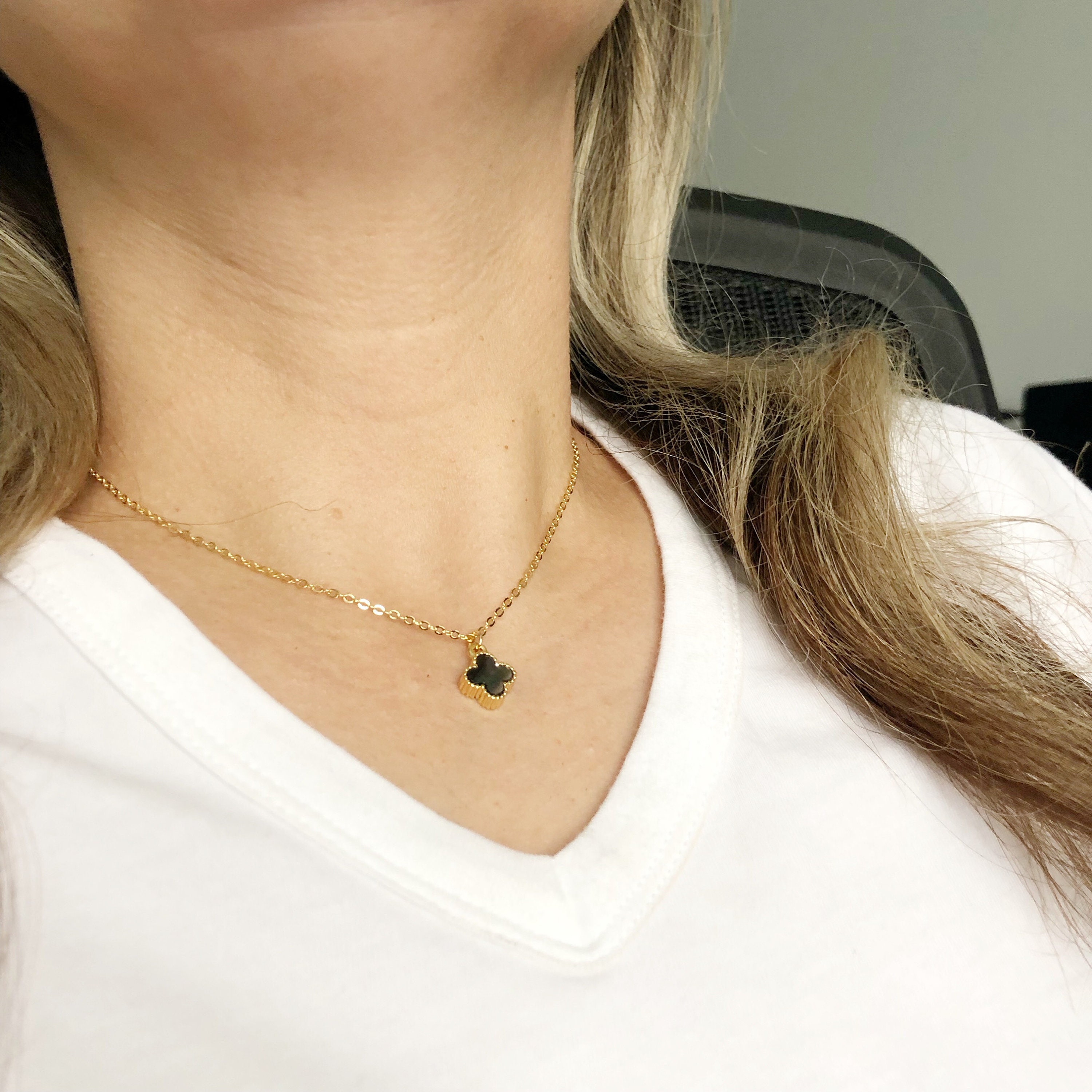 Pearl Shell Clover GOLD FILLED Paper Clip, Satellite Chain