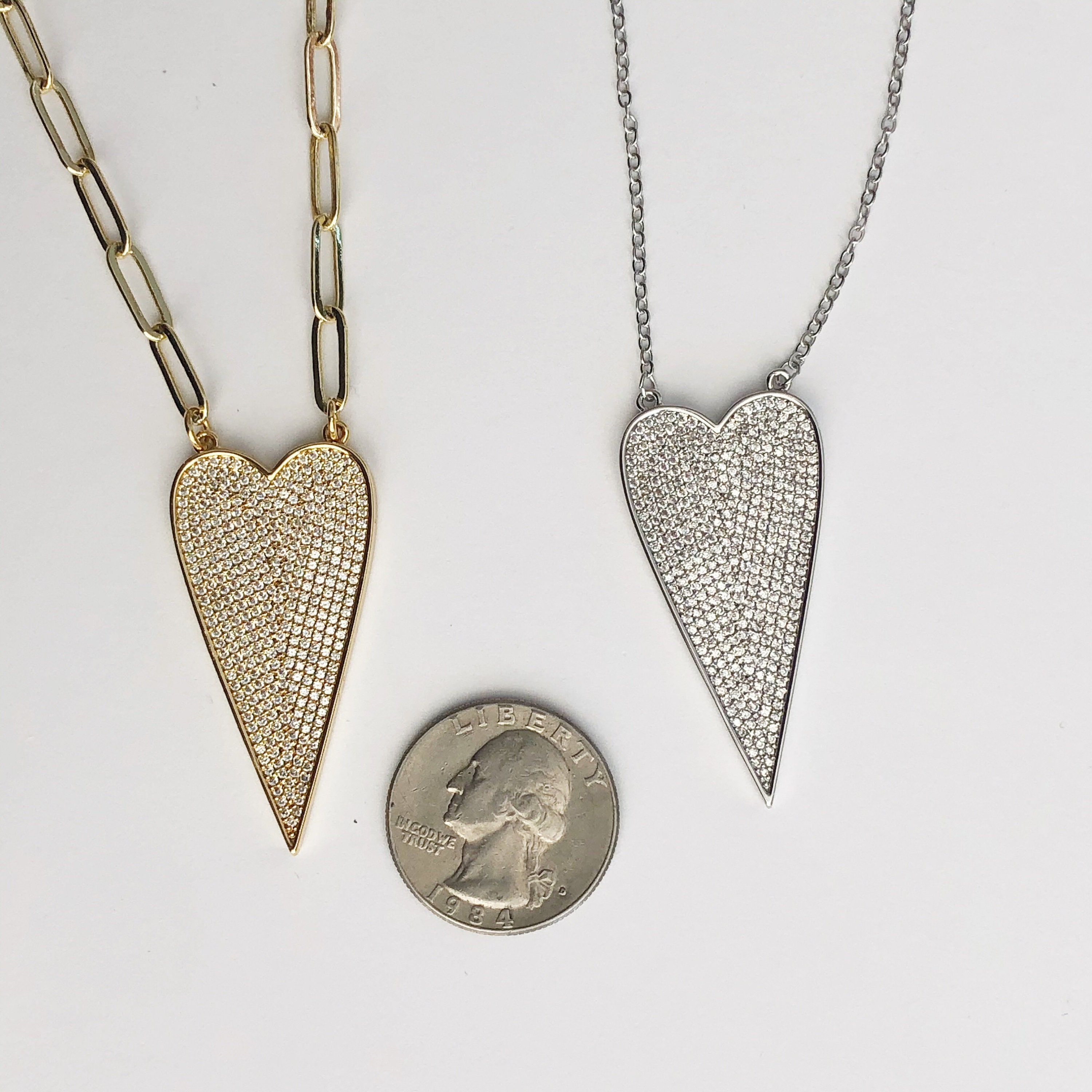 GOLD FILLED SILVER Paper Clip chain Heart Necklace Big Heart Etsy