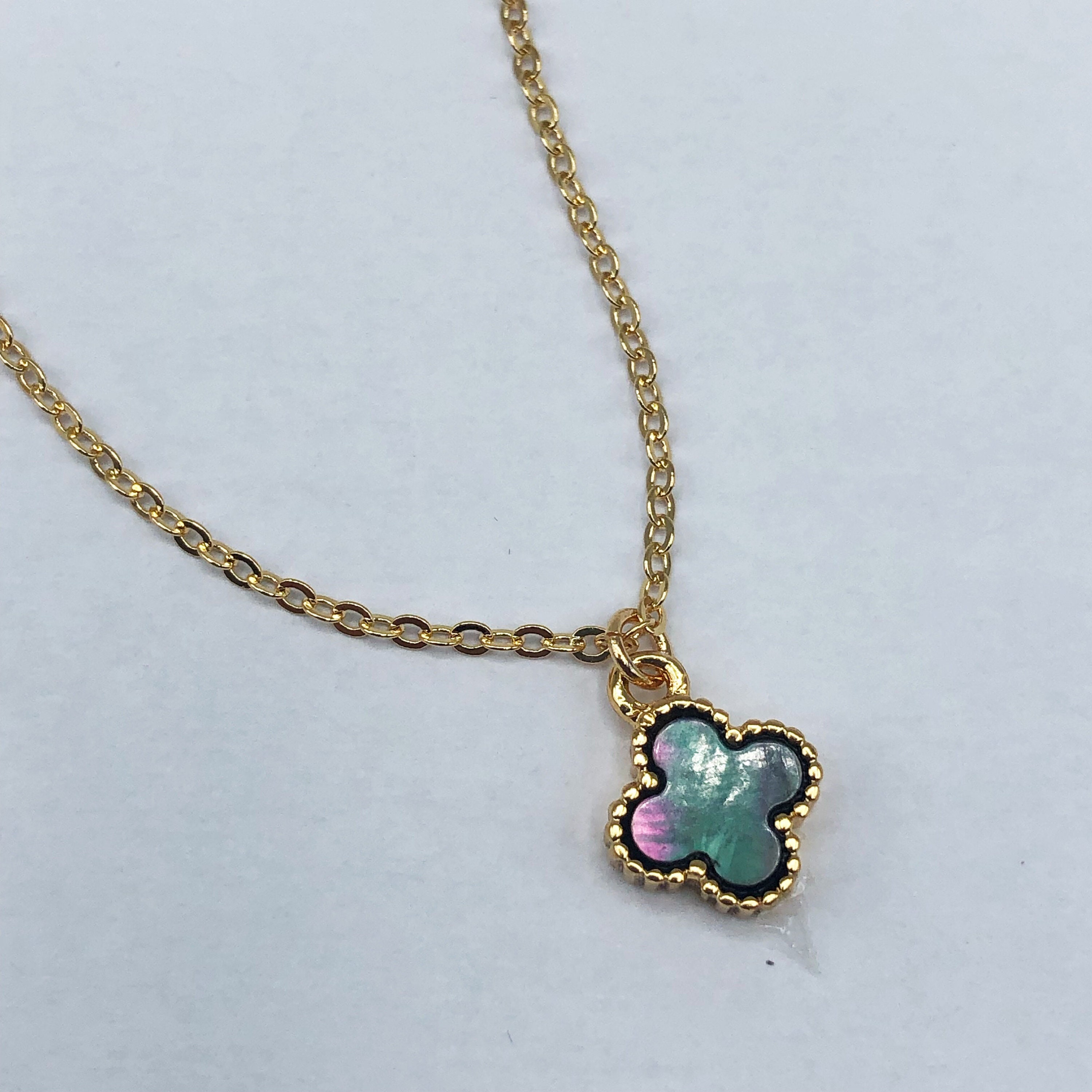 Pearl Shell Clover GOLD FILLED Paper Clip, Satellite Chain