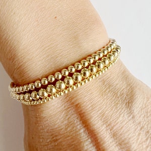GOLD FILLED Beaded Bracelet SET • Beaded Ball Bracelet Stack • Beaded Stacking Bracelets • Stacking Bracelets • Set of 3 Bracelets • Femme
