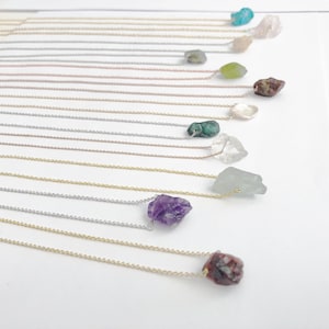 Raw Crystal Choker Necklace • Energy Stone Necklace • Rose Quartz Layering Necklace, Healing Crystals Raw Amethyst, Aquamarine, Clear Quartz