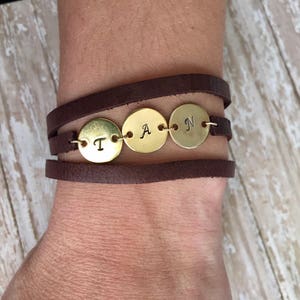 Custom Rose GOLD FILLED SILVER Name Bracelet for Mom • Personalized Initial Leather Wrap Bracelet Monogram Sisters Bracelet • Friendship
