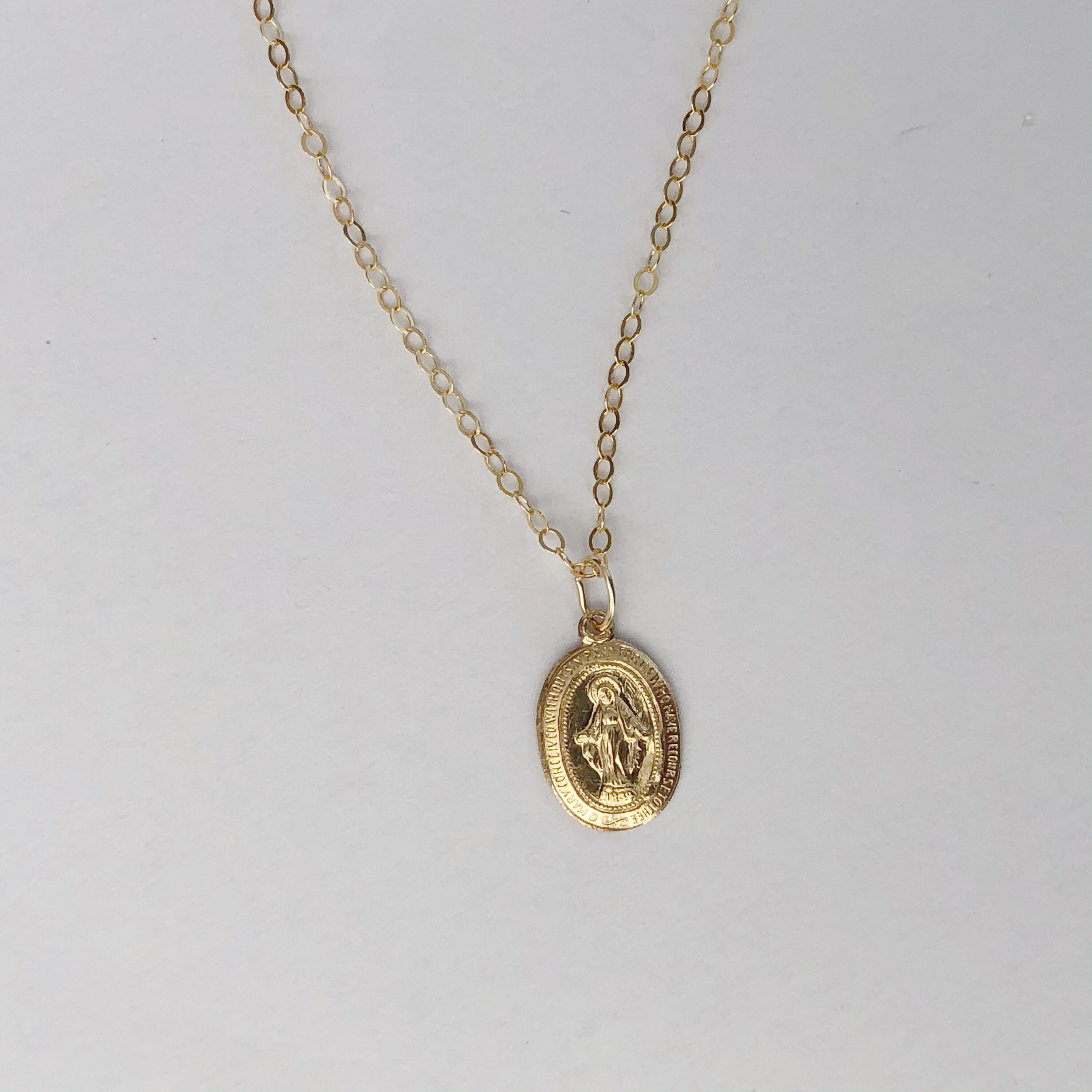 GOLD FILLED Oval Virgin Mary Cross Necklace - Virgin Mary Pendant ...