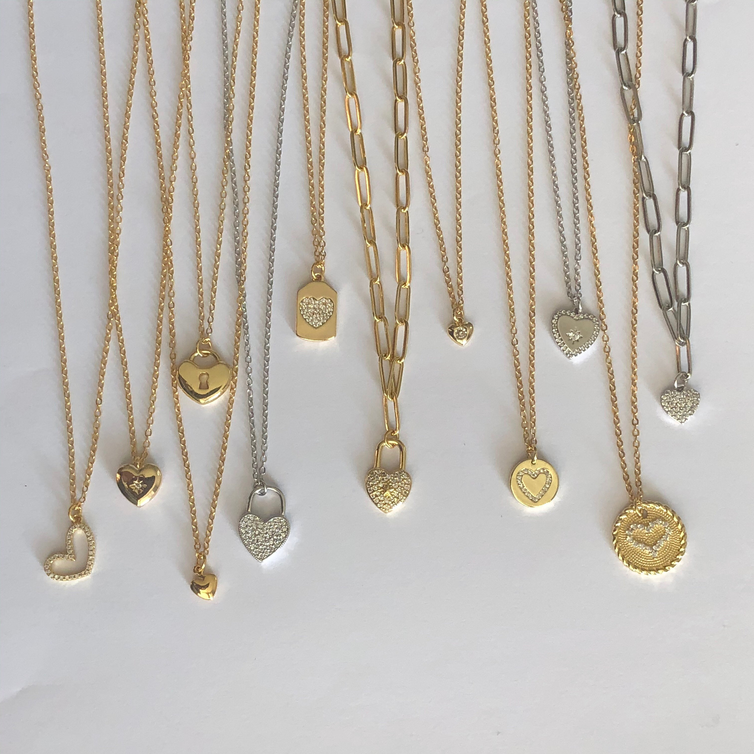 GOLD FILLED SILVER Paper Clip Chain Heart Necklace Tiny Heart Etsy