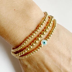 Good Luck Evil Eye Bead Bracelet • GOLD FILLED Beaded Ball Evil Eye Bracelet • Protection Gift • Stacking Stretch Bracelets • Kabbalah Gift