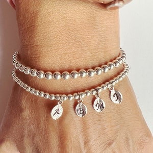 STERLING SILVER Personalized Initial Bead Ball Bracelet • Silver Name Bracelet • Mom Bracelet • Kids Name Gift for Mother • Grandma Bracelet