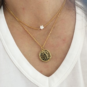 Gargantilla con estrella y concha de perla diminuta, collar con capas de margaritas y concha de perla diminuta, chapado en oro, chapado en oro rosa o plata esterlina