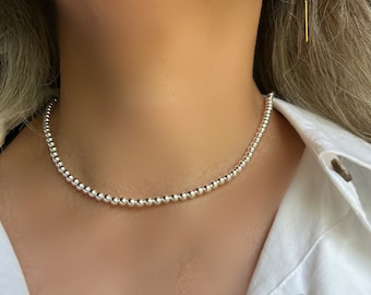 2-6 mm GOLD FILLED SILVER  Beaded Necklace • Silver Bead Choker • Silver Ball Necklace • Silver Bead Necklace • Silver Layering Necklace