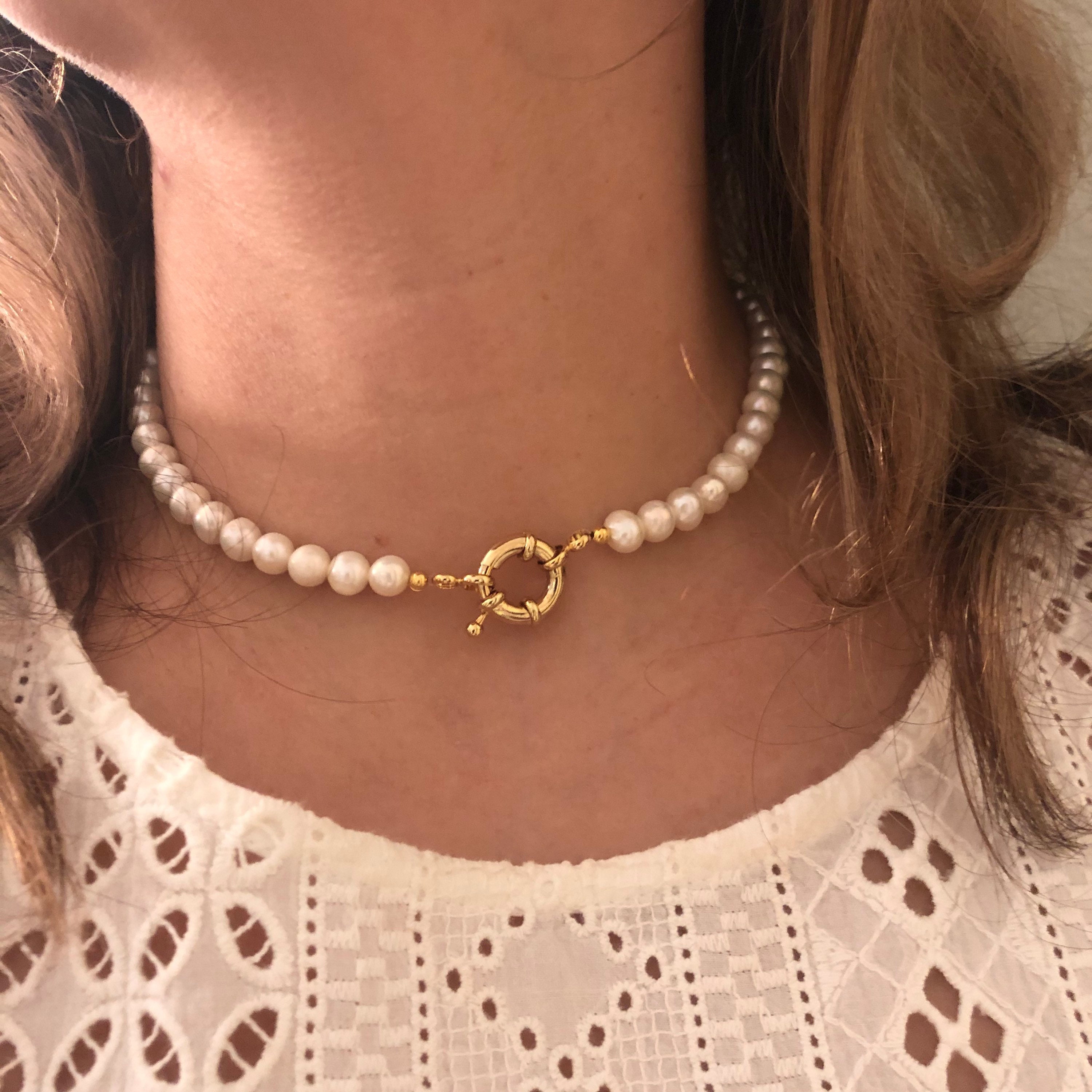 Nautical Clasp NATURAL Pearl Necklace Pearl Choker Bold Pearl Necklace Pearl  Bib Necklace Large Pearls Necklace Statement Necklace - Etsy