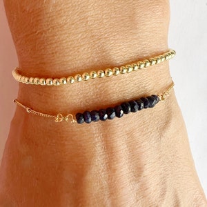 GOLD FILLED SILVER Raw Sapphire Bracelet • September Birthstone Bracelet • Stacking Bracelet • Crystal Bracelet • September Birthday Gift