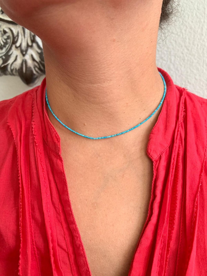 Tiny Turquoise Choker Necklace Dainty Turquoise Choker Etsy