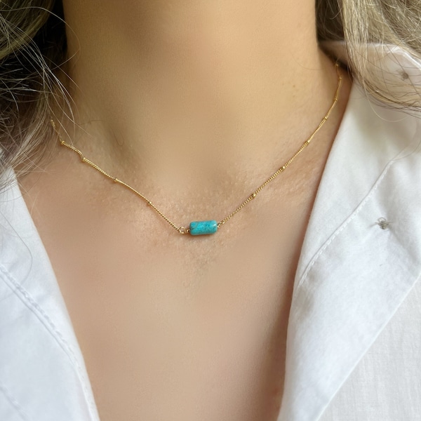 GOLD FILLED SILVER Raw Turquoise Solitaire Choker Necklace • December Birthstone Necklace • Layering Necklace • Minimalist Necklace • Gift