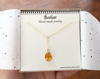 Birthstone Lariat Necklace November Birthday Gift, Birthstone Citrine Necklace