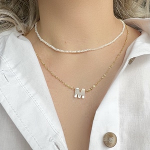 Mother of Pearl Initial Letter GOLD FILLED Necklace • Custom Letter Necklace • Tiny Letter Necklace • Alphabet Necklace • Initial Necklace
