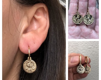 Dainty Coin Earrings, Greek Coin Hoops, Ancient Coin Earrings, Boho Chic Earrings, Minimalist Everyday earrings, Bohemian Jewelry Gift