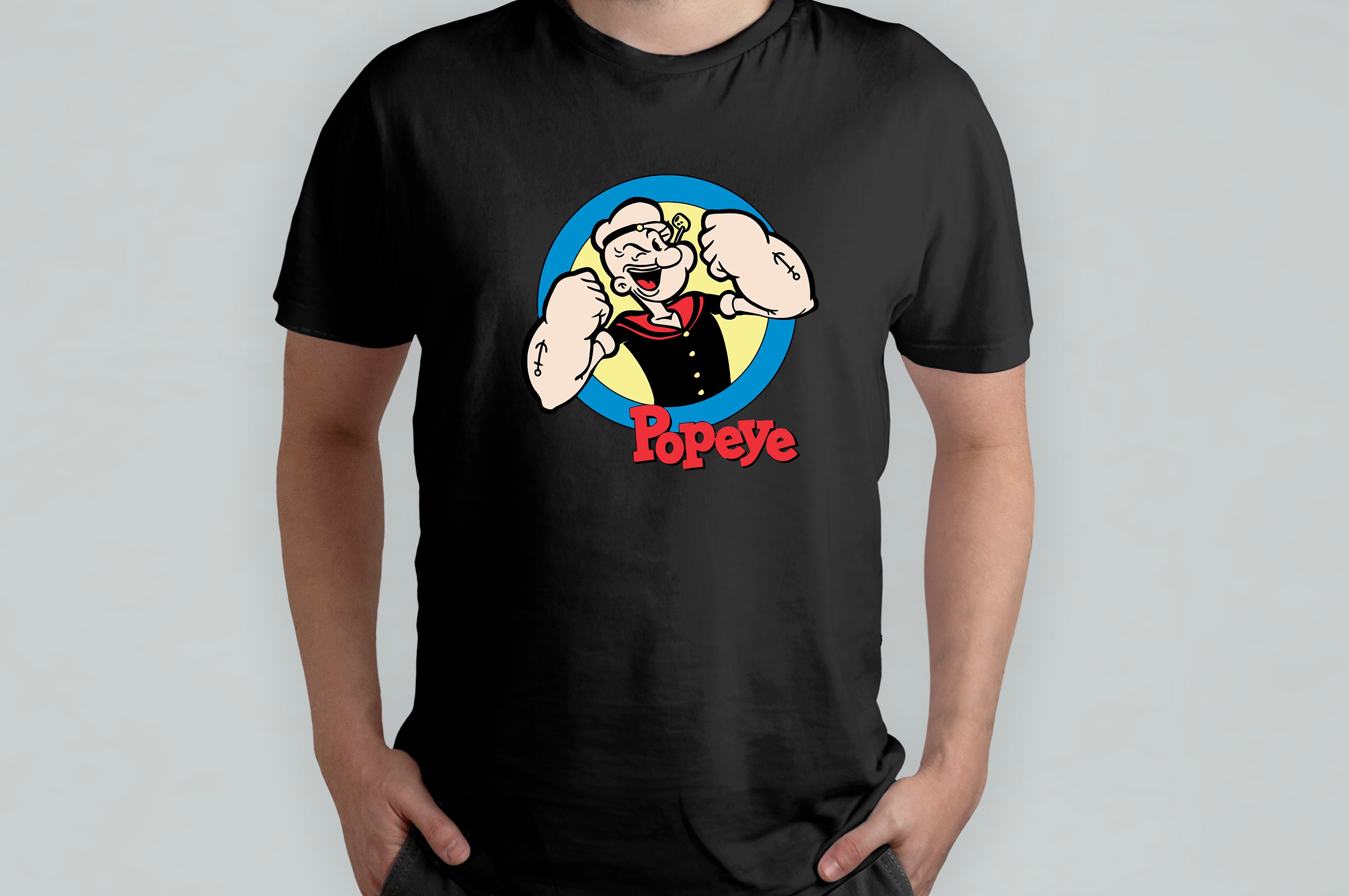 Men's T Shirt Popeye Comic Tee - White Multi Crew Neck Short Sleeve Size XL