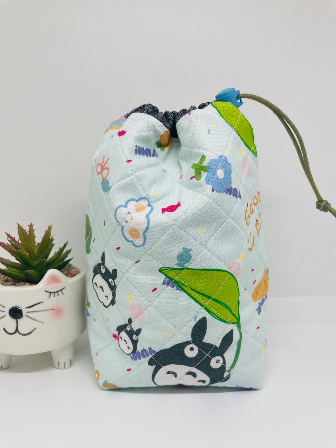 Cute Anime Quilted Drawstring Pouch Etsy