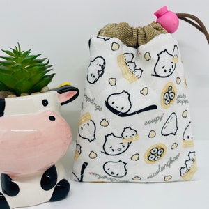 Cute mini kawaii dim sum quilted and lined drawstring pouch