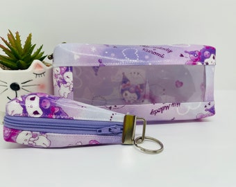 Cute lilac kawaii laminate/waterproof pencil case set (small)