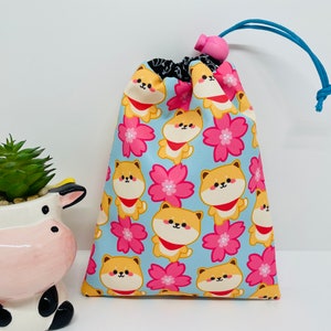 Cute small kawaii puppy lined drawstring pouch