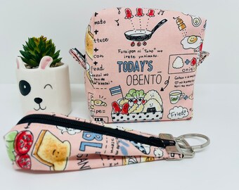 Cute Japanese Sushi pink mini box pouch with key pouch set