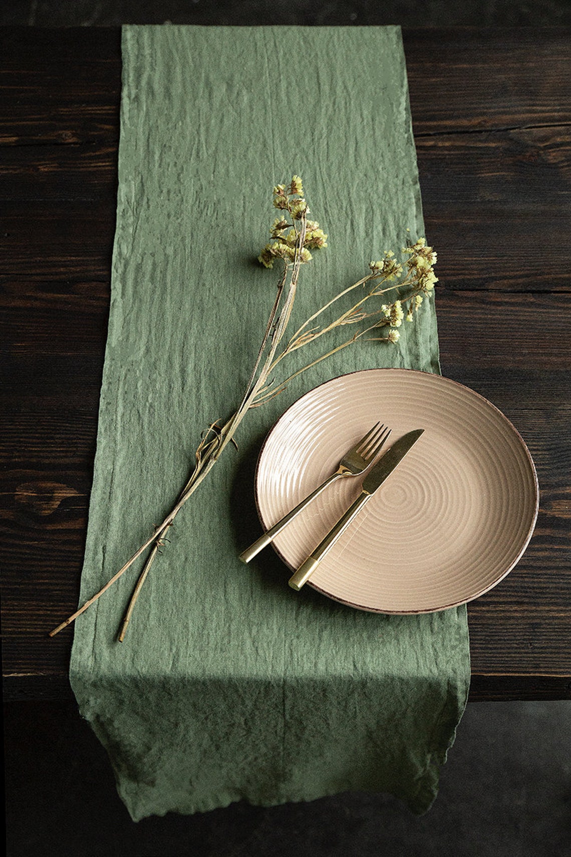 Soft Linen Table Runner Natural Linen Table Decor Soft Olive Etsy