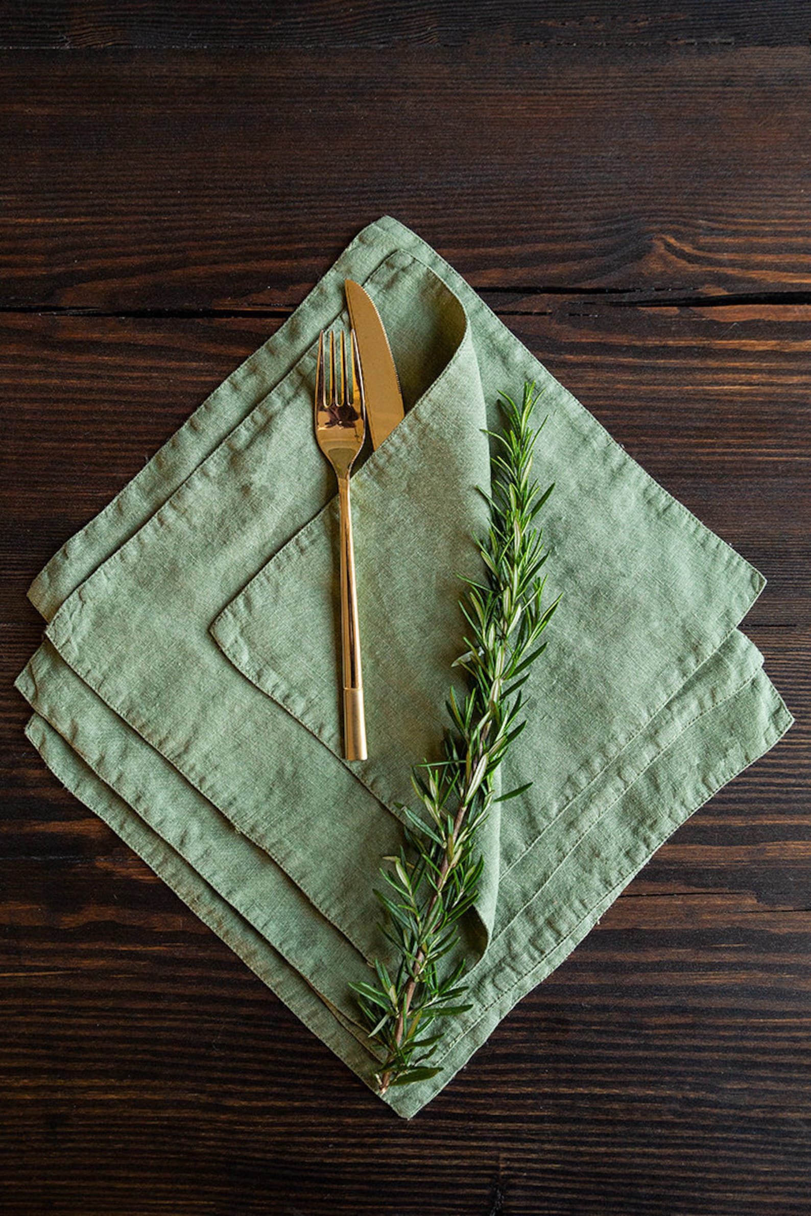 Olive Green Linen Table Placemats Set Softened Linen Placemats Etsy
