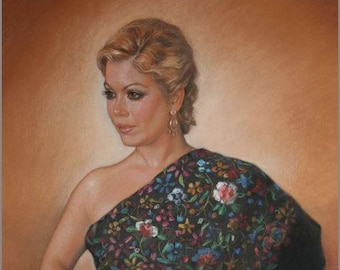 Portrait pastel painting of  the women 3/4