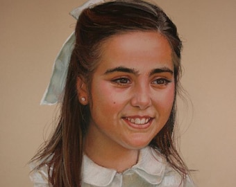 Pintura de retrato pastel personalizada, pintura de retratos de fotografía, dibujo de retratos, retrato infantil personalizado, retrato personalizado de la niña