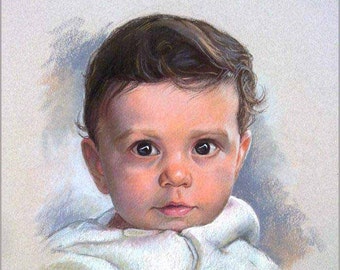 Peinture pastel personnalisée de portrait de l’enfant, portrait personnalisé de photo19,5'x25,5