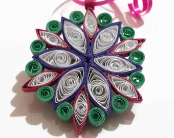 Paper Flower ornament, Mandala decor, Christmas tree ornament, Hanging wall decor, Quilling, Christmas gift, Wedding favor, Stocking stuffer