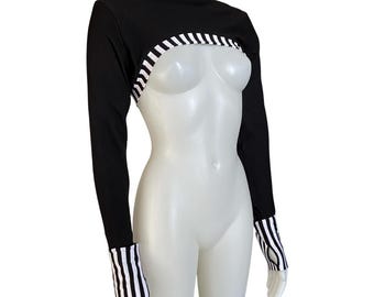 Virgo Crop Shrug (Femme-Cut) - Fire Spinning Friendly Cotton Blend - Thumbhole Cuffs - Flow Arts Circus Festival Clothing - Made to Order