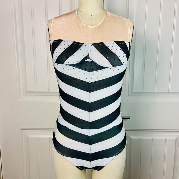 Barbie Aerial Circus Costume Black White Stripe Rhinestone Leotard Medium Ready to Ship Etsy