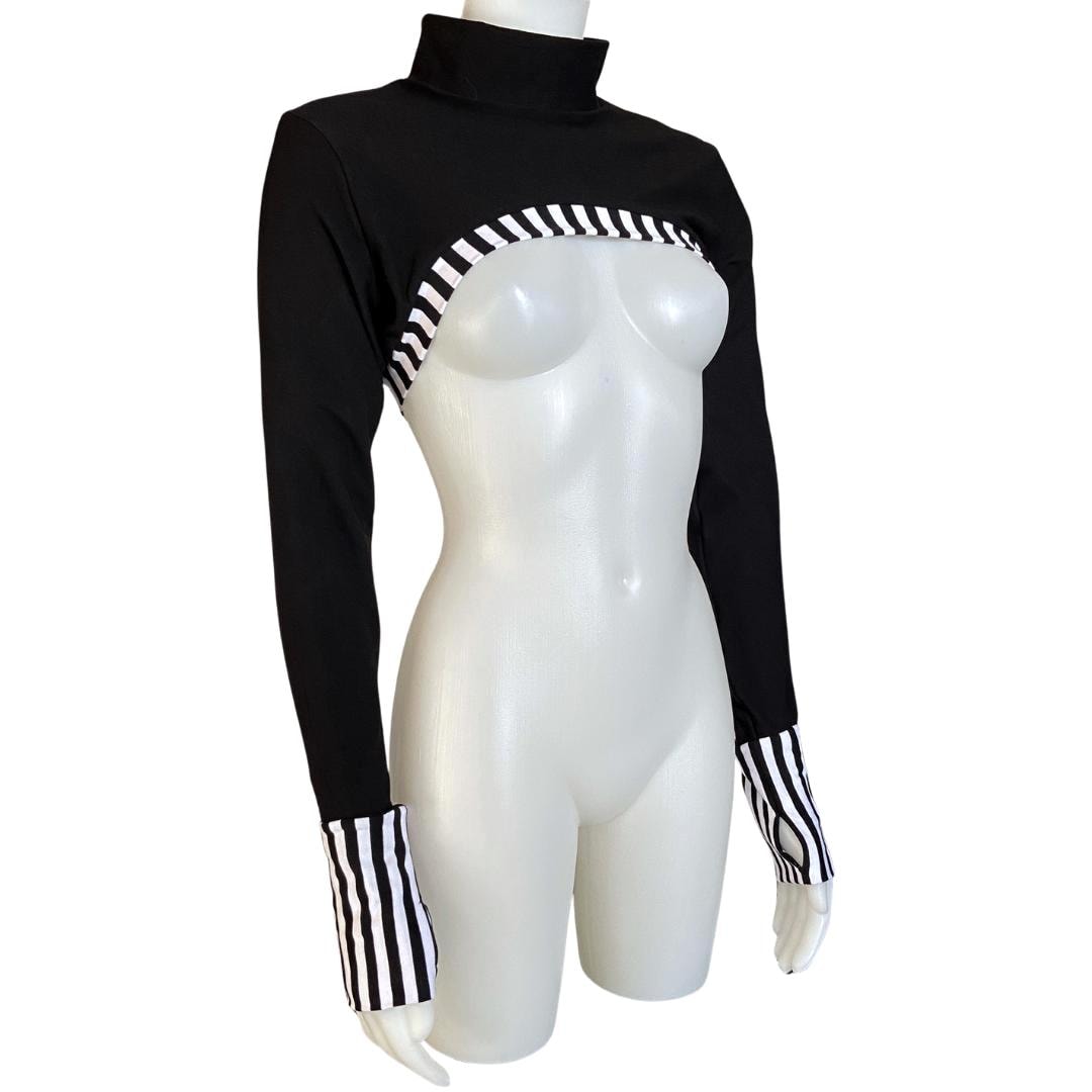 Virgo Crop Shrug (Femme-Cut) - Fire Spinning Friendly Cotton Blend - Thumbhole Cuffs - Flow Arts Circus Festival Clothing - Made to Order