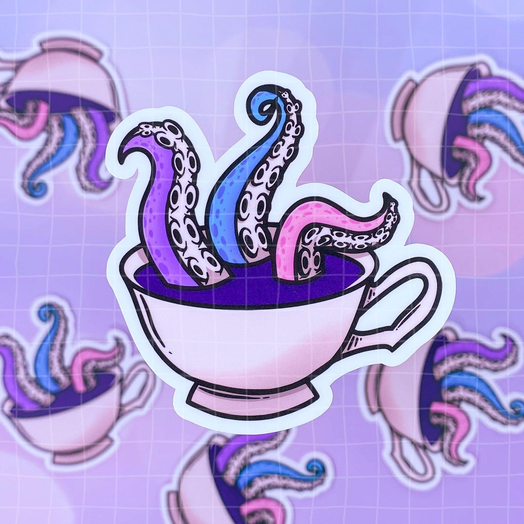 Tentacle Teacup Creepy Cute Pastel Goth Vinyl Die Cut Sticker Etsy