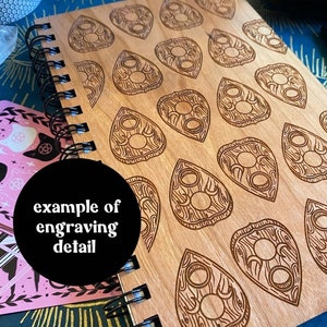 Abundance Skull Engraved Wood Notebook Spiral Bound Journal Wooden Cover Sketchbook Gift for Witch Manifestation Journal Budget image 3