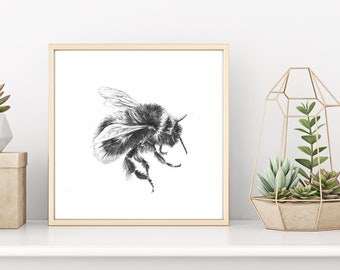 bee mini print | bee print | queen bee | bee illustration | bee drawing | be happy miniature