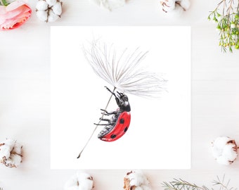 ladybird greetings card on dandilion wish