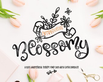 Blossomy Script font Calligraphy TTF otf SVG Floral Summer Wedding font