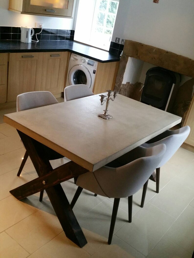 Concrete Dining Table With Reclaimed Timber Legs by Kelham Etsy UK